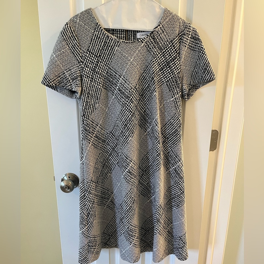 Calvin Klein A Line Black/White plaid dress, size 10